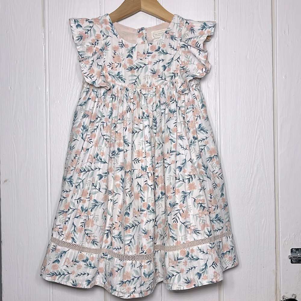 THE PRAIRIE by Rachel Ashwell EUC 100% Cotton Lined Flutter Sleeve Floral Dress